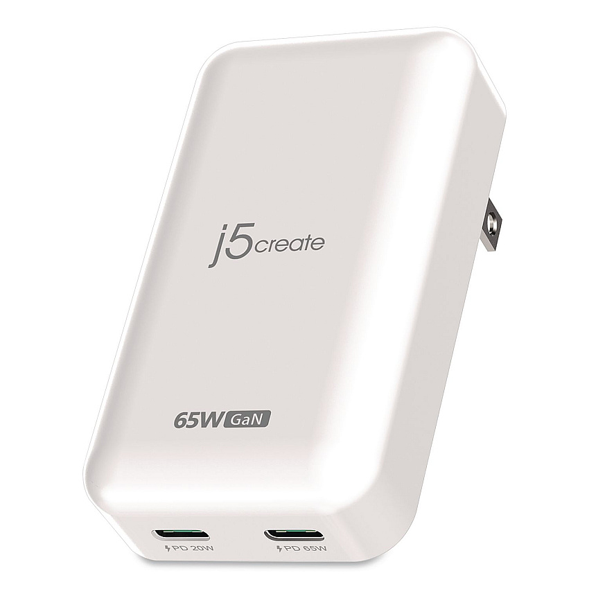 j5create 65 W USB-C Two-Port GaN PD Charger, White (JUP2465)