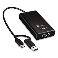 j5create USB-C to HDMI Video Adapter, HDMI/USB-A/USB-C, 7.87", Black (JVA11)