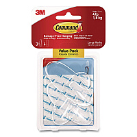 Command Large Utility Hook, Plastic, Clear, Supports 4 lb, 3 Hooks and 6 Strips/Pack (70006901790)