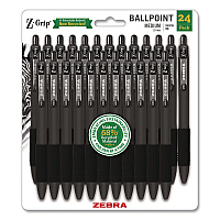 Zebra Z-Grip Ballpoint Pen, Retractable, Medium 1 mm, Black Ink and Barrel, 24/Pack (20314)