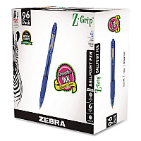 Zebra Z-Grip Ballpoint Pen, Retractable, Medium 1 mm, Blue Ink, Transparent Blue Barrel, 96/Pack (22296)