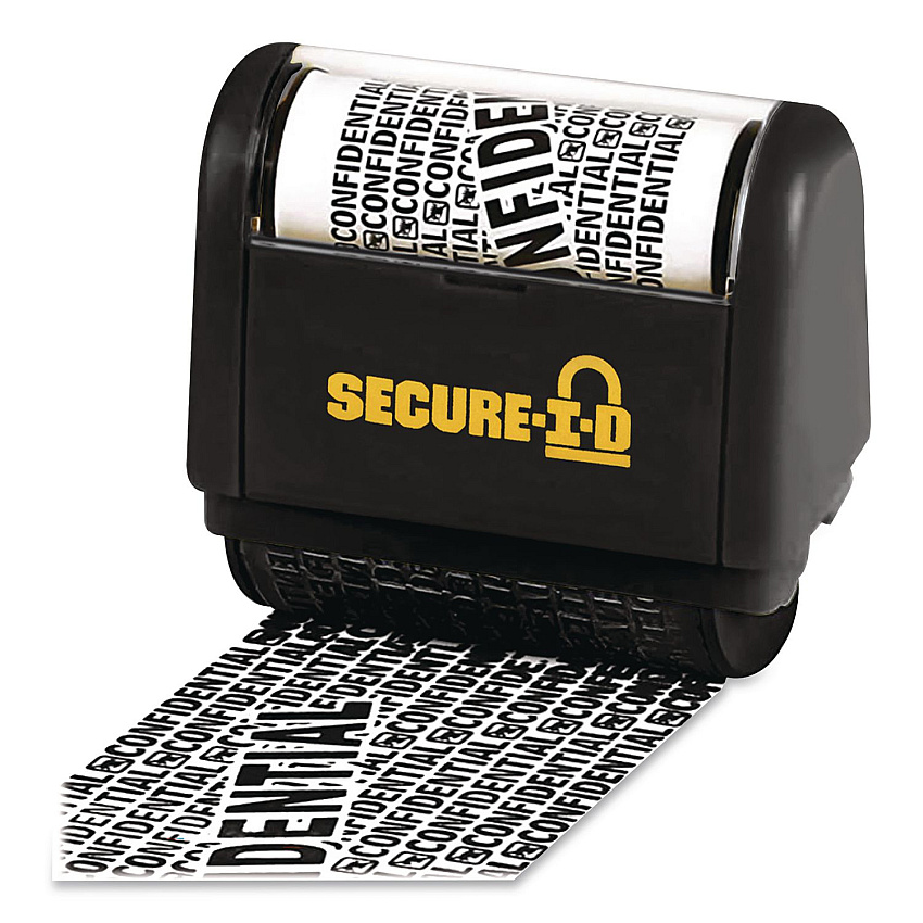COSCO Secure I-D Confidential Roller Stamp, Obscures Area 1.5"w x Adjustable Length, Black Ink (035673)