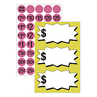 COSCO Pre-Printed Pricing Stickers, 0.75" diameter, Assorted, Pink, 1,000/Pack (098558)