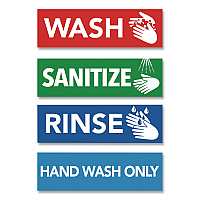 COSCO Wash, Rinse, Sanitize, Hand Wash Only Decals, 2.75 x 9