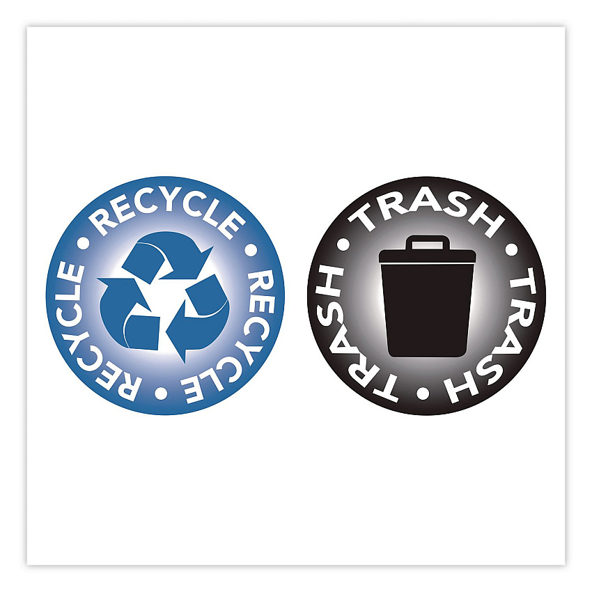 COSCO RECYCLE and TRASH Decals, 4" Diameter, Black/Blue, 2/Pack (098594)