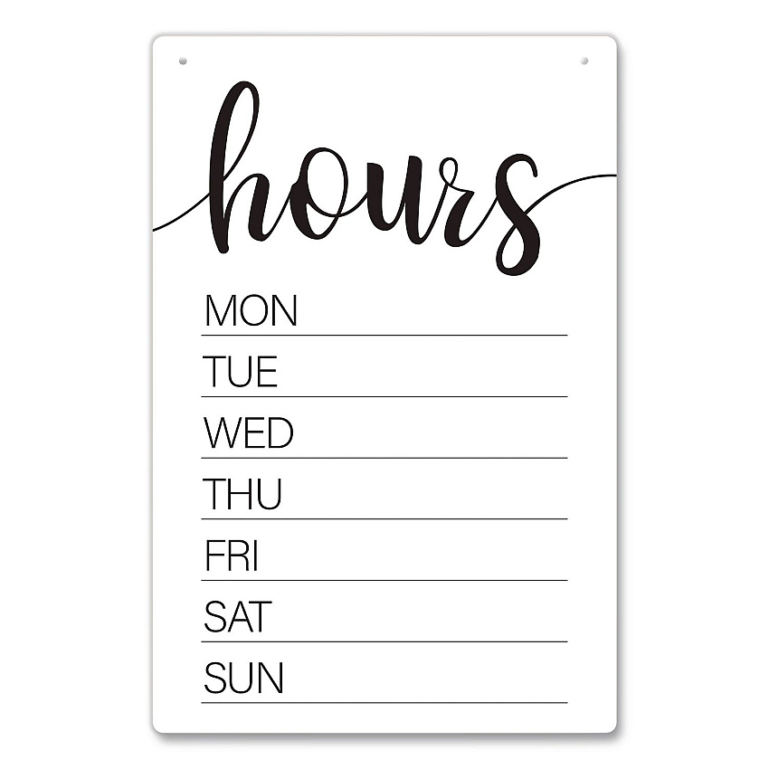 COSCO Dry Erase Business Hours Spa Style Sign, White 8 x 12 Surface (098644)