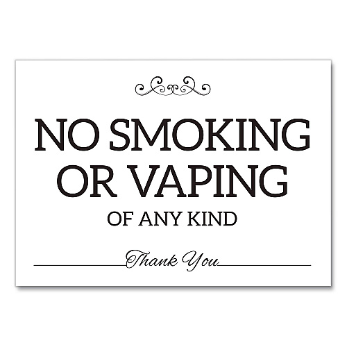 COSCO No Smoking No Vaping Indoor Spa Style Sign, 7 x 5 White Face, Black Graphics (098650)