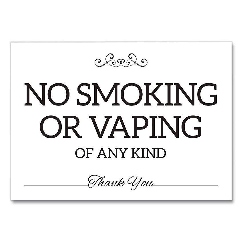 COSCO No Smoking No Vaping Indoor Spa Style Sign, 7 x 5 White Face, Black Graphics (098650)