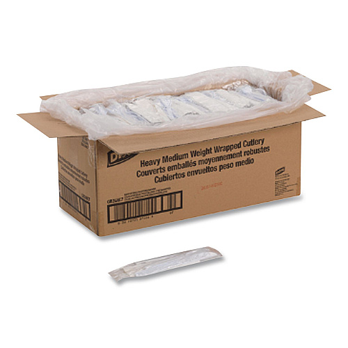 Dixie Individually Wrapped Mediumweight Polystyrene Cutlery, Fork/Knife/Teaspoon/Napkin, Plastic, White, 250/Carton (CM26NC7)