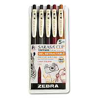 Zebra Sarasa Clip Gel Pen, Retractable, Fine 0.5 mm, Assorted Vintage Light Ink and Barrel Colors, 5/Pack (47445)