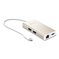 j5create USB-C to HDMI Audio/Video Adapter, HDMI/USB-C/RJ45, 9.45" Gold/White (JCA374US)