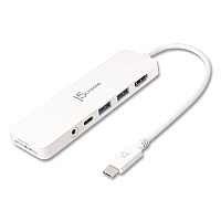 j5create Multi-Port Hub for USB-C Enabled Laptops, 4-Port, White (JCD373)