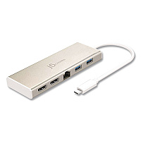 j5create Mini Dual Monitor Docking Station, USB-C/HDMI/Gigabit LAN, White/Gold (JCD381)