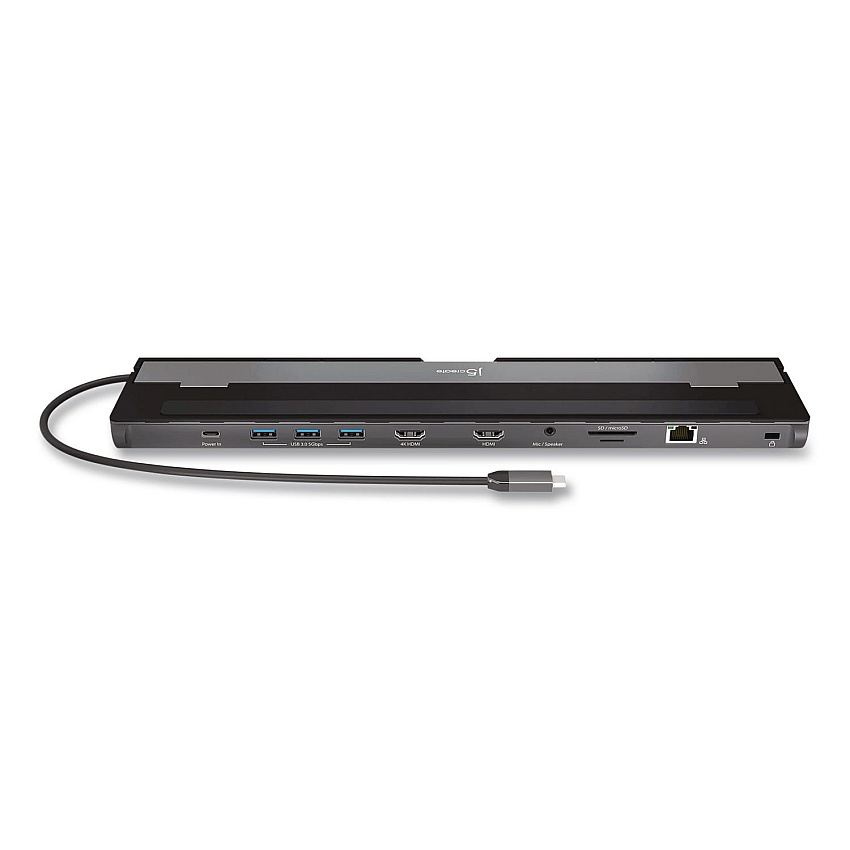 j5create Dual-Display Docking Station, 2 HDMI/USB-A/USB-C/RJ45/SD/microSD/3.5 mm Audio, Black (JCD542)