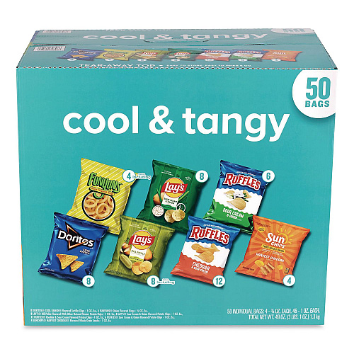 Frito-Lay Cool and Tangy Mix Variety Pack, Assorted Flavors, (4) 0.75 oz/(46) 1 oz, 50 Bags/Carton (22002669)