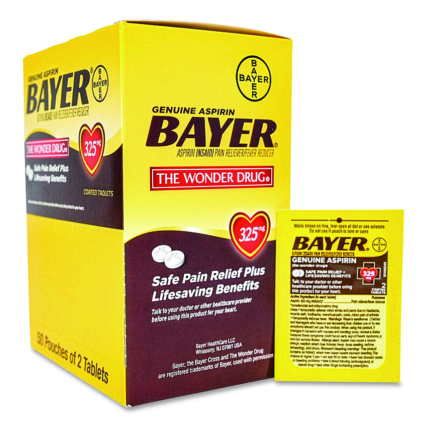 SUREFILL Bayer Aspirin, 2 Tablets/Packet, 50 Packets/Box (ATBA100)