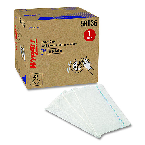 WypAll Heavy-Duty Foodservice Cloths, 1-Ply, 12.5 x 15, White, 300 Sheets/Box (58136CT)