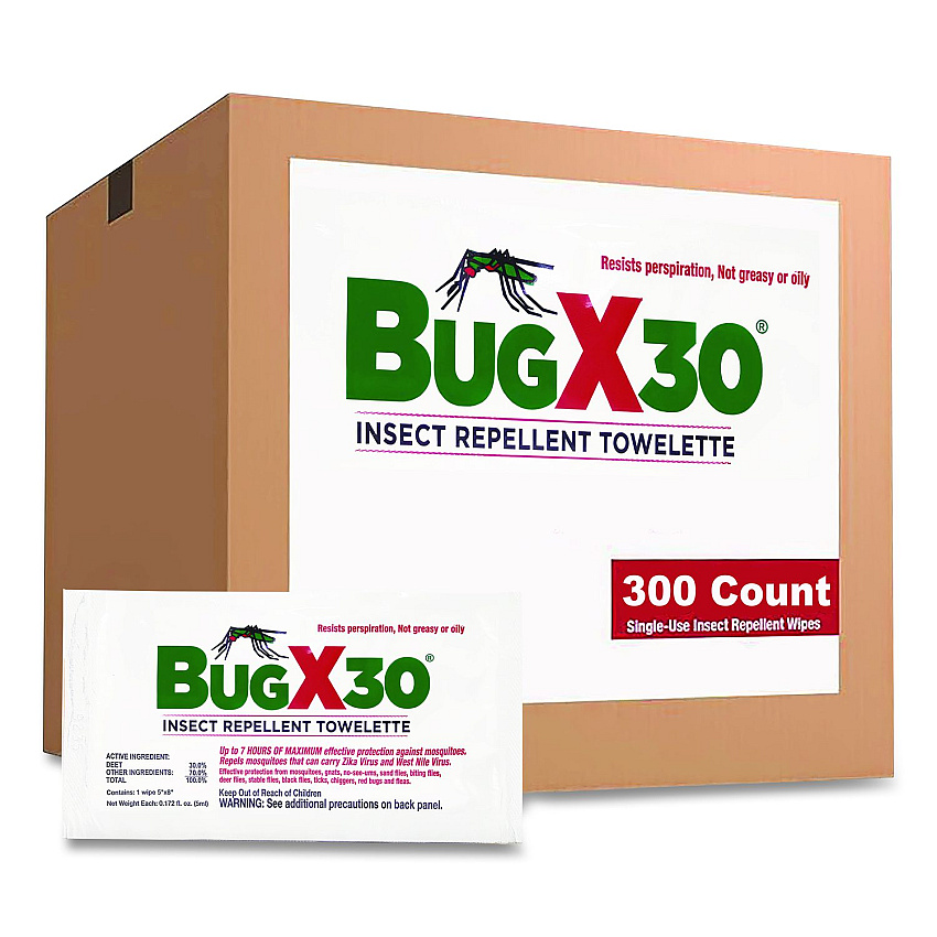 SUREFILL BugX30 Insect Repellent DEET Wipes, 300 Wipes (12643)