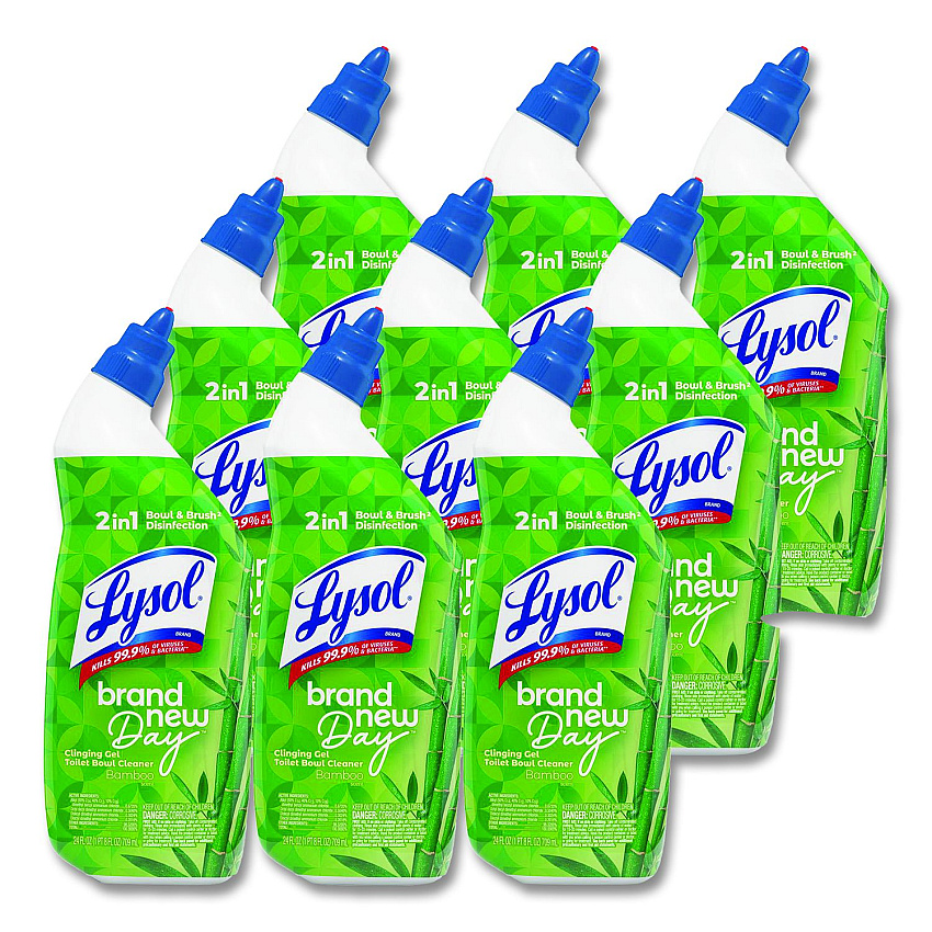 LYSOL Brand Clinging Gel Brand New Day Toilet Bowl Cleaner, 24 oz Angle-Neck Bottle, Bamboo Scent, 9/Carton (62015CT)