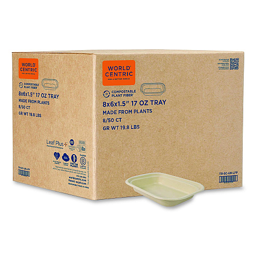 World Centric Fiber Containers, 17 oz, 6.02 x 8.02 x 1.5, Natural, Sugarcane Fiber, 400/Carton (TRSCU8LFP)