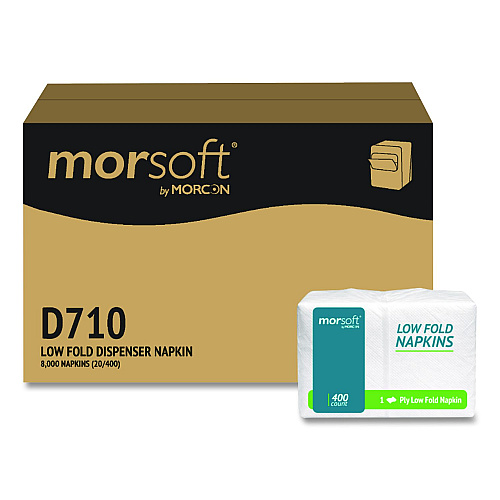 Morcon Paper Morsoft Low Fold Dispenser Napkins, 1-Ply, 3.5 x 5, White, 400/Pack, 20 Packs/Carton (D710)