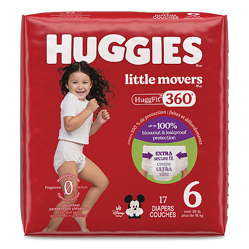 Huggies Little Movers HuggFit 360 Degree, Size 6, Over 35 lbs, Disney Design, 17/Pack (56608PK)