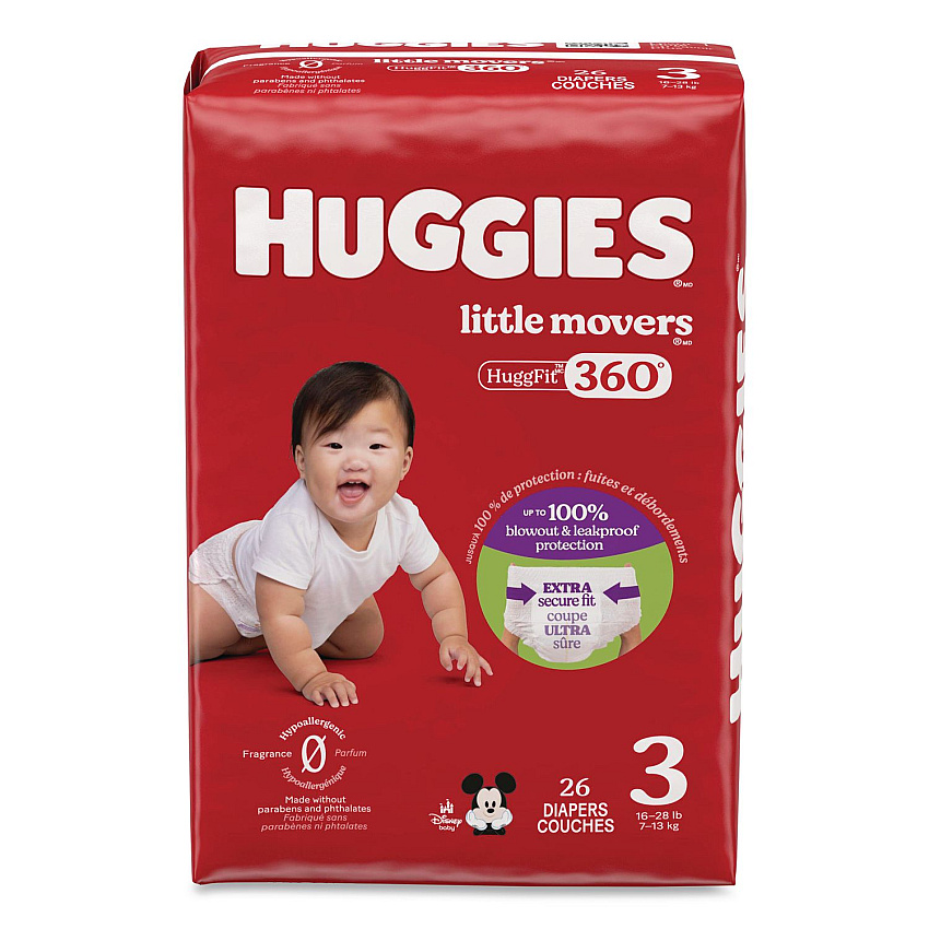 Huggies Little Movers HuggFit 360 Degree, Size 3, 16 lbs to 28 lbs, Disney Design, 26/Pack (56605PK)