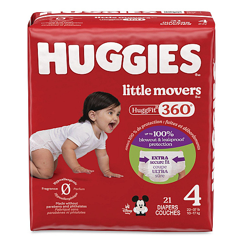 Huggies Little Movers HuggFit 360 Degree, Size 4, 22 lbs to 37 lbs Disney Design, 21/Pack (56606PK)