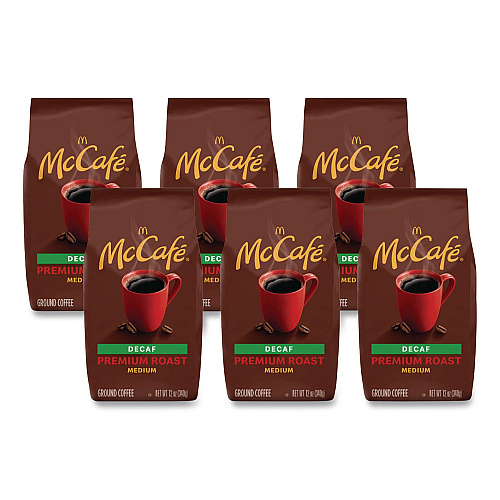 Ground Coffee, Premium Roast Decaf, 12 oz Bag, 6/Carton