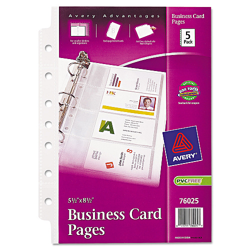 Avery Business Card Binder Pages, For 2 x 3.5 Cards, Clear, 8 Cards/Sheet, 5 Pages/Pack (76025)