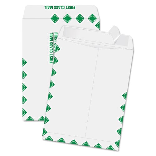 Quality Park Redi-Strip Catalog Envelope, 9 X 12, First Class Border, White, 100/Box, Case of 2 Boxes