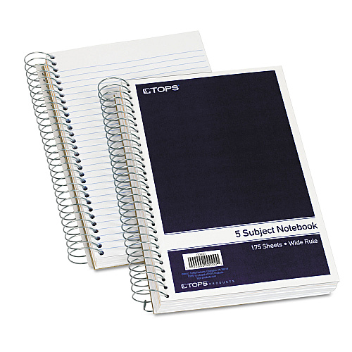TOPS Wirebound Five-Subject Notebook, Wide/Legal Rule, Navy Cover, (175) 9.5 x 6 Sheets (63859)