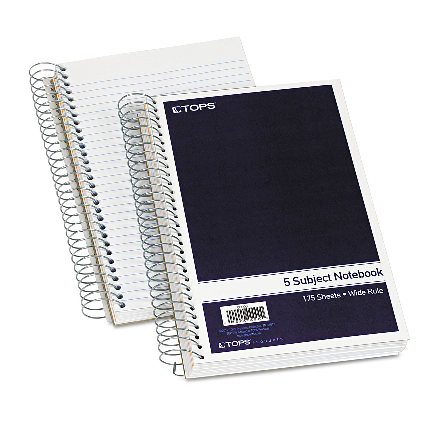 TOPS Wirebound Five-Subject Notebook, Wide/Legal Rule, Navy Cover, (175) 9.5 x 6 Sheets (63859)