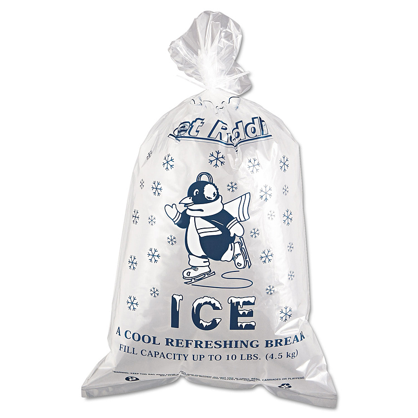 Inteplast Group Ice Bags with Twist-Ties, Ice: Penguin Icon Labeling, 10 lb Capacity, 12" x 21", Clear, 1,000/Carton (IC1221)
