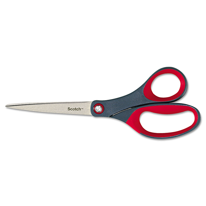 Scotch Precision Scissors, 8" Long, 3.13" Cut Length, Straight Gray/Red Handle (1448)