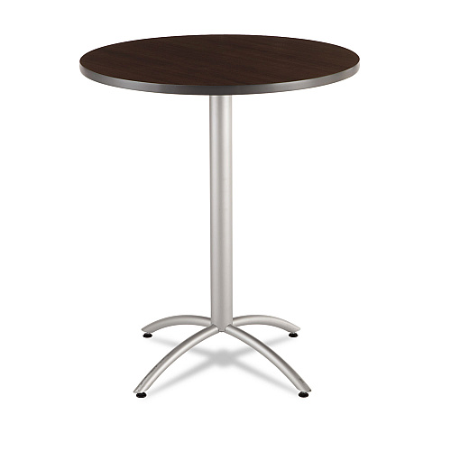 Iceberg CafeWorks Table, Bistro-Height, Round, 36" x 42", Walnut Top, Silver Base (65664)