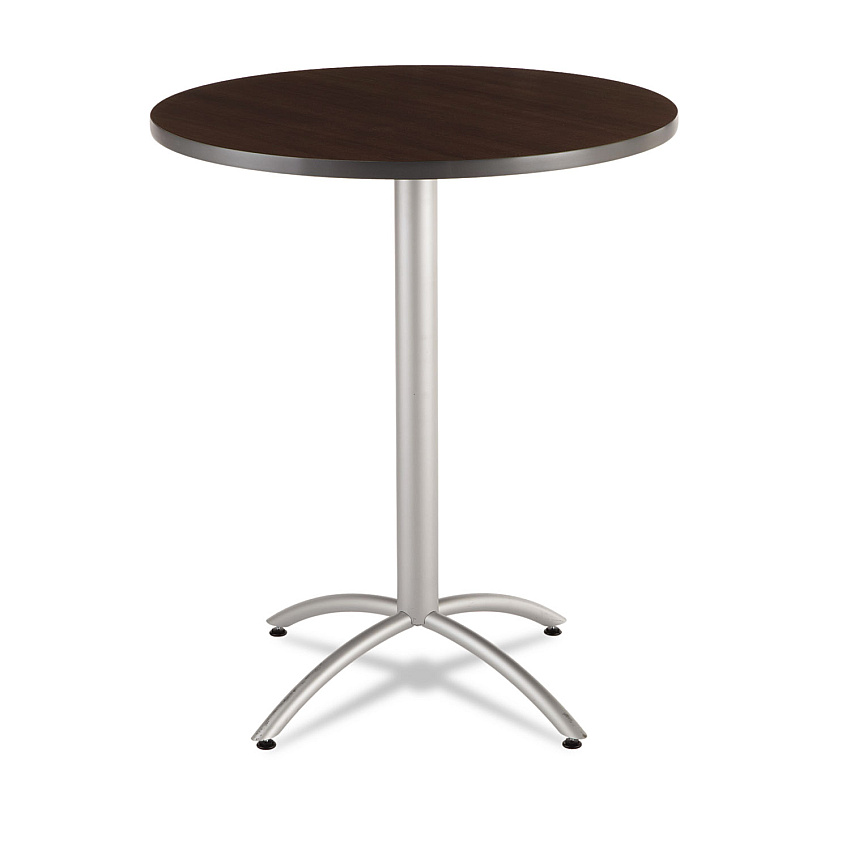Iceberg CafeWorks Table, Bistro-Height, Round, 36" x 42", Walnut Top, Silver Base (65664)