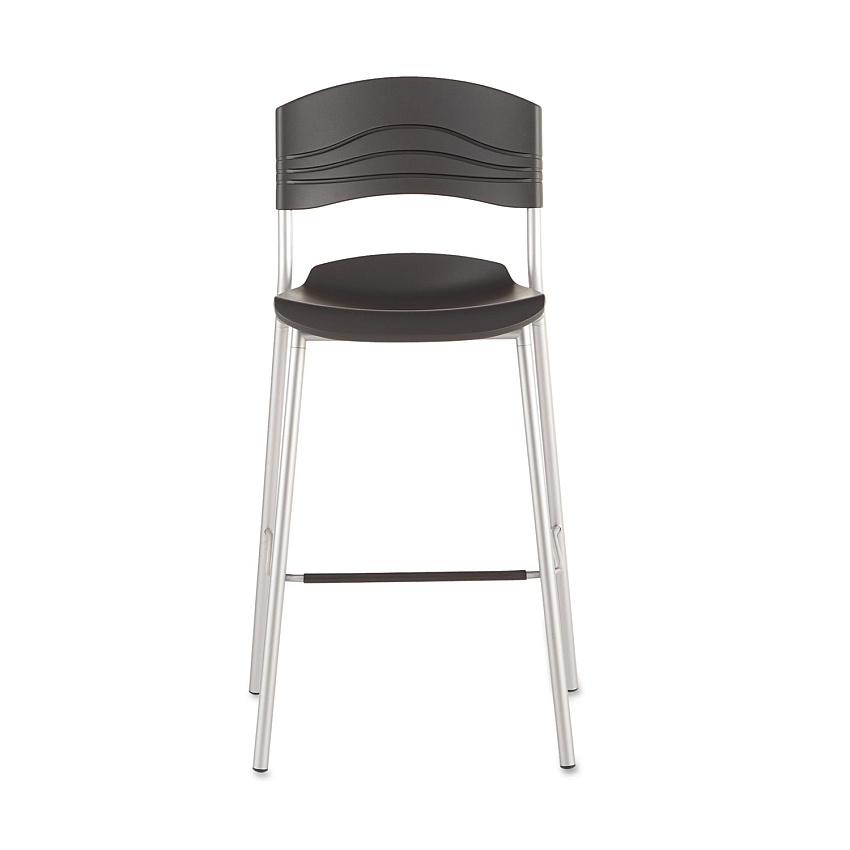 Iceberg CafeWorks Stool, Supports Up to 225 lb, 30" Seat Height, Graphite Seat, Graphite Back, Silver Base (64527)