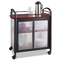 Safco Impromptu Refreshment Cart/Machine Stand, Engineered Wood, 3 Shelf, 34 x 21.25 x 36.5, Cherry/Black (8966BL)