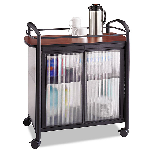 Safco Impromptu Refreshment Cart/Machine Stand, Engineered Wood, 3 Shelf, 34 x 21.25 x 36.5, Cherry/Black (8966BL)