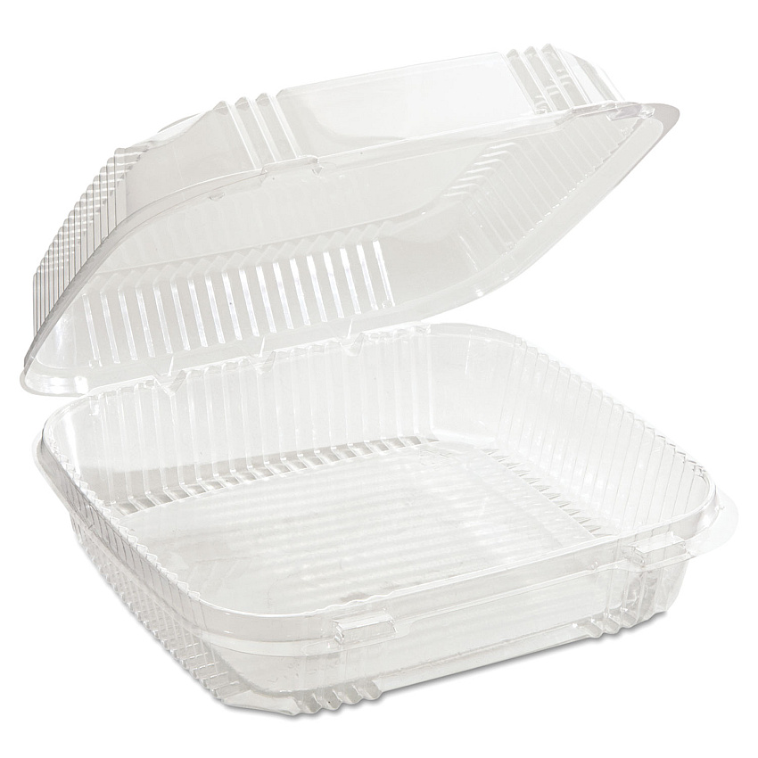 Pactiv ClearView SmartLock Hinged Lid Container, 49 oz, 8.2 x 8.34 x 2.91, Clear, Plastic, 200/Carton (YCI81120)