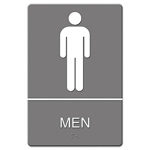 Headline ADA Sign, Men Restroom Symbol w/Tactile Graphic, Molded Plastic, 6 x 9, Gray (4817)