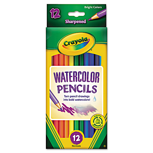 Crayola Watercolor Pencil Set, 3.3 mm, 2B, Assorted Lead and Barrel Colors, Dozen (684302)