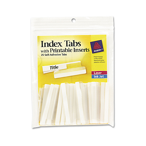 Avery Insertable Index Tabs with Printable Inserts, 1/5-Cut, Clear, 2" Wide, 25/Pack (16241)