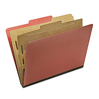 AbilityOne 7530016006976, SKILCRAFT Pocket Classification Folder, 2" Expansion, 2 Dividers, 6 Fasteners, Legal Size, Earth Red, 10/Box