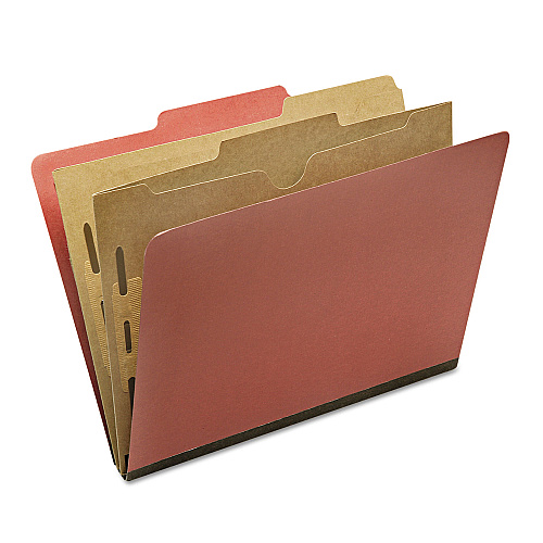 AbilityOne 7530016006976, SKILCRAFT Pocket Classification Folder, 2" Expansion, 2 Dividers, 6 Fasteners, Legal Size, Earth Red, 10/Box