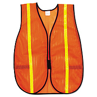 MCR Safety Polyester Mesh Safety Vest, One Size Fits All, Orange with 0.75" Lime Green Stripe (V211R)