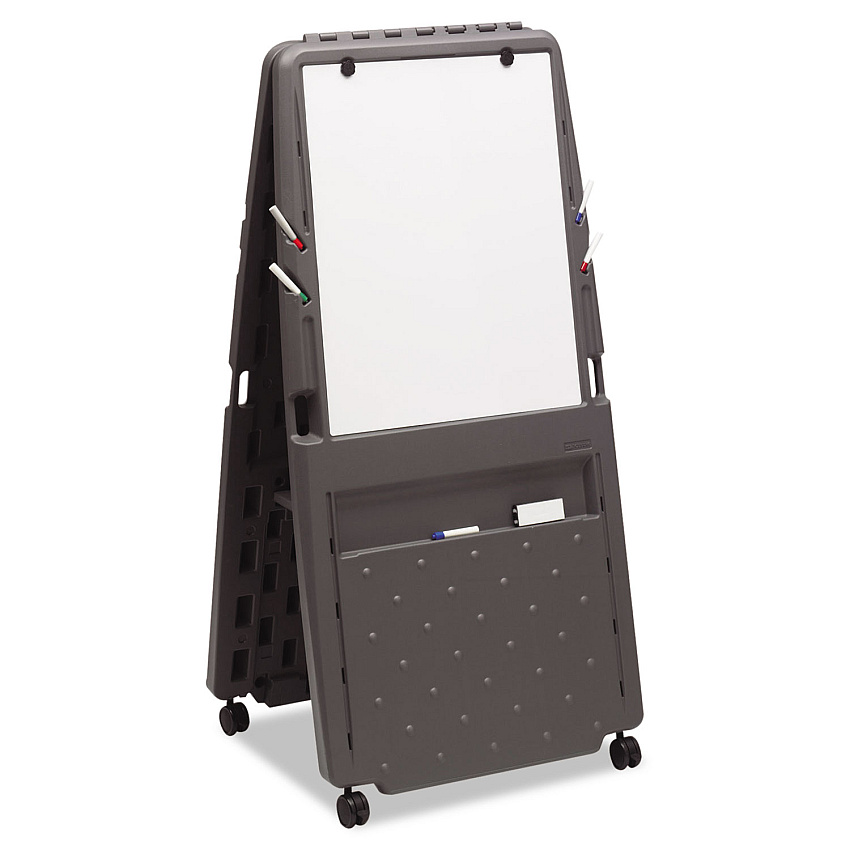Iceberg Ingenuity Presentation Flipchart Easel with Dry Erase Surface, 33 x 28, 73" Tall Easel, Charcoal Polyethylene Frame (30237)