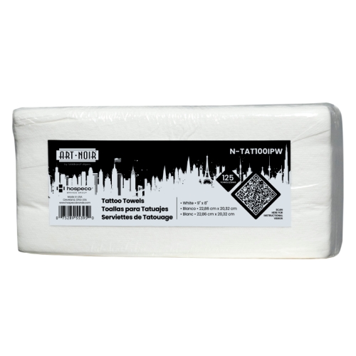 Art Noir Tattoo Towel White 9x8 If 15/125 - Case Of 1800 (N-TAT100IPW)