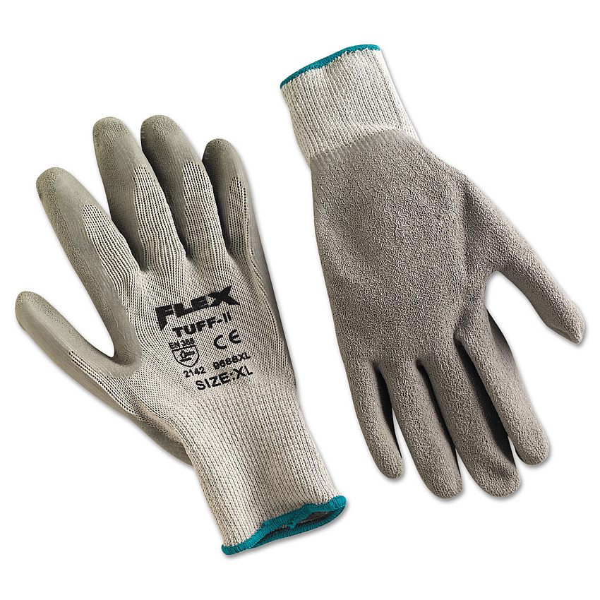 MCR Safety FlexTuff Latex Dipped Gloves, Gray, X-Large, 12 Pairs (9688XL)